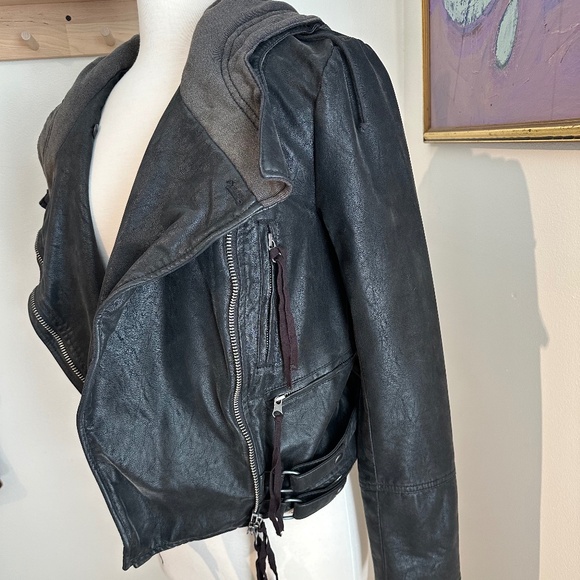 Free People Vegan Leather Jacket with Hood Sz S - Picture 2 of 9